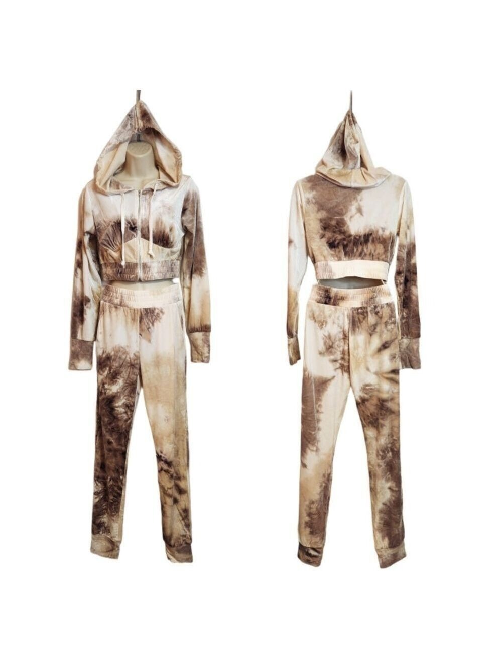 Tic Toc Tie Dye Hoodie Jogger Set Brown Beige Small